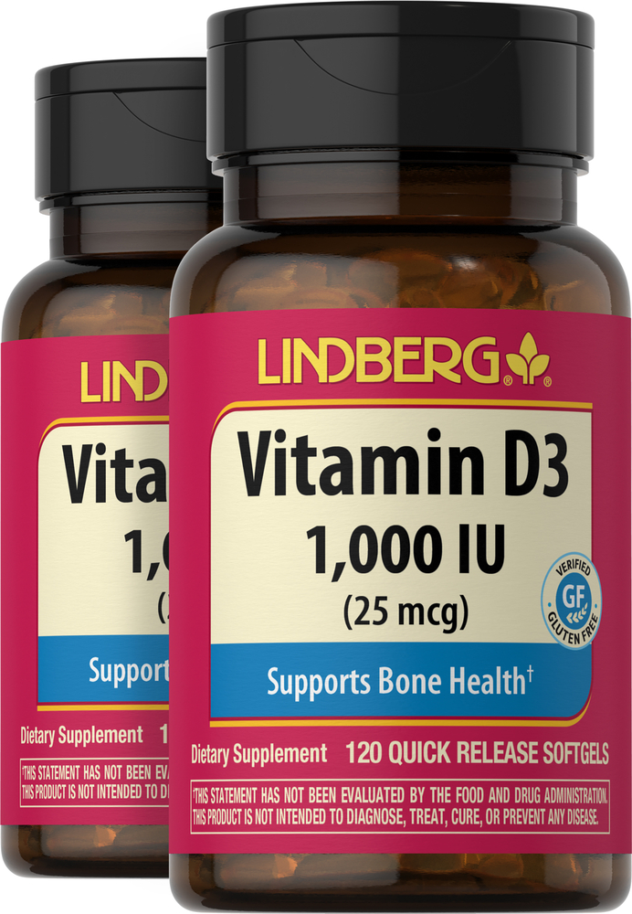 Vitamin D3, 1,000 IU, 120 Softgels x 2 Bottles Nutrition Express by